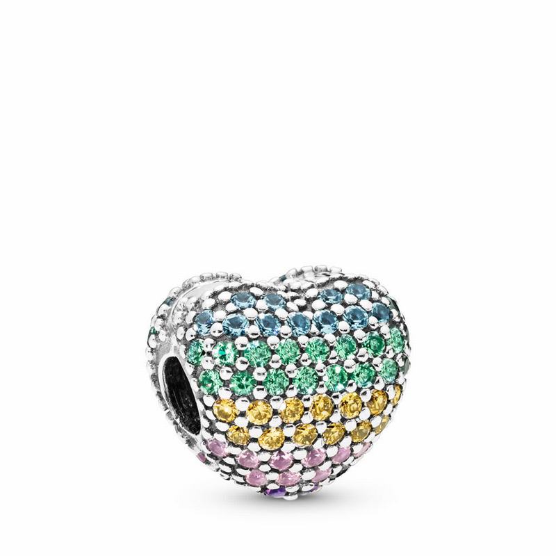 Pandora Open My Heart Pavé Clip Charm - Sterling Silver/Blue/Mixed Stones/Cubic Zirconia - Canada |